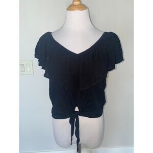 Cleobella Blouse S/S Ruffle Tie Front Black Size Small